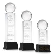 Pickleball Black on Belcroft Base Globe Crystal Award - Awards and Trophies