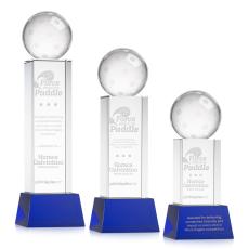 Pickleball Blue on Belcroft Base Globe Crystal Award - Colored Crystal Awards
