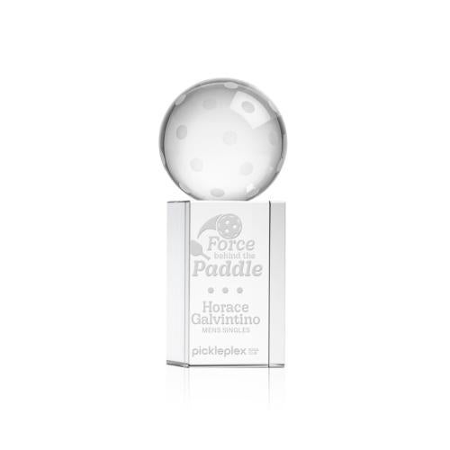 Awards and Trophies - Crystal Awards - Pickleball Globe on Dakota Base Crystal Award