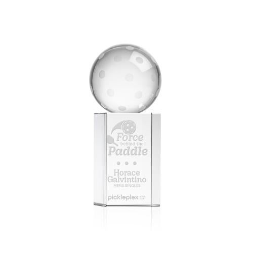 Awards and Trophies - Crystal Awards - Pickleball Globe on Dakota Base Crystal Award
