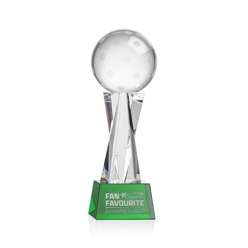 Awards and Trophies - Crystal Awards - Pickleball Green on Grafton Base Globe Crystal Award