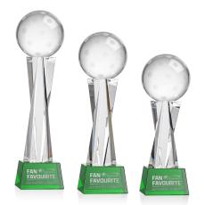 Pickleball Green on Grafton Base Globe Crystal Award - Colored Crystal Awards