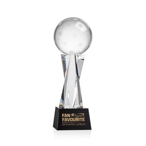 Awards and Trophies - Crystal Awards - Pickleball Black on Grafton Base Globe Crystal Award