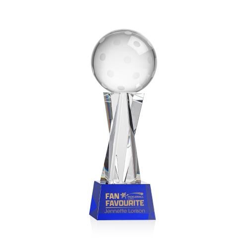 Awards and Trophies - Crystal Awards - Pickleball Blue on Grafton Base Globe Crystal Award