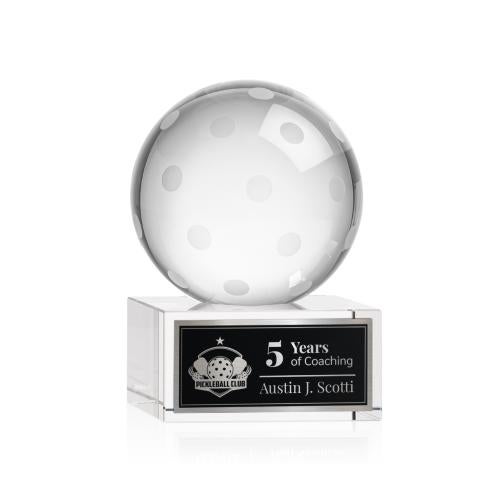 Awards and Trophies - Crystal Awards - Pickleball Globe on Hancock Base Crystal Award
