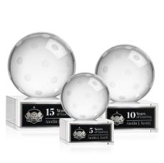 Pickleball Globe on Hancock Base Crystal Award - Crystal Awards