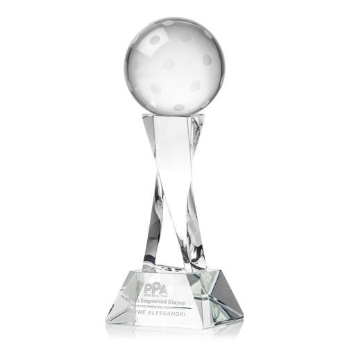 Awards and Trophies - Crystal Awards - Pickleball Clear on Langport Base Globe Crystal Award