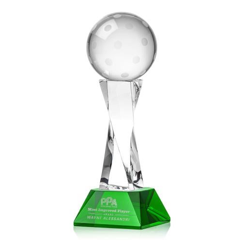 Awards and Trophies - Crystal Awards - Pickleball Green on Langport Base Globe Crystal Award