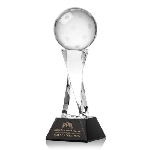 Awards and Trophies - Crystal Awards - Pickleball Black on Langport Base Globe Crystal Award