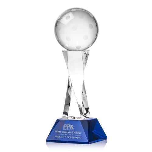 Awards and Trophies - Crystal Awards - Pickleball Blue on Langport Base Globe Crystal Award