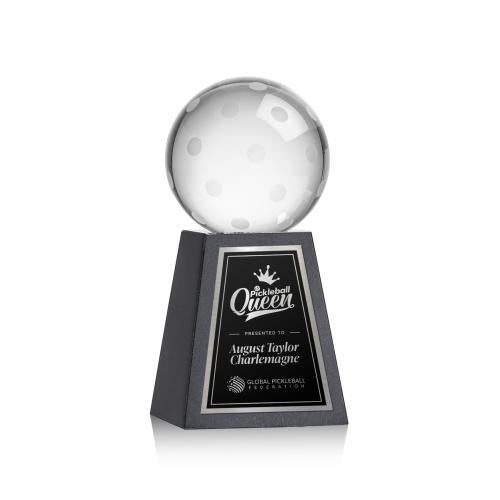 Awards and Trophies - Crystal Awards - Pickleball Globe on Tall Marble Base Crystal Award