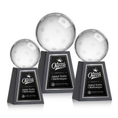 Pickleball Globe on Tall Marble Base Crystal Award - Crystal Awards