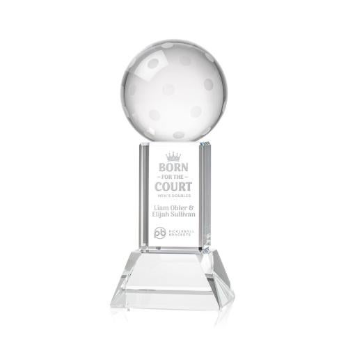 Awards and Trophies - Crystal Awards - Pickleball Clear on Stowe Base Globe Crystal Award