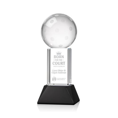 Awards and Trophies - Crystal Awards - Pickleball Black on Stowe Base Globe Crystal Award