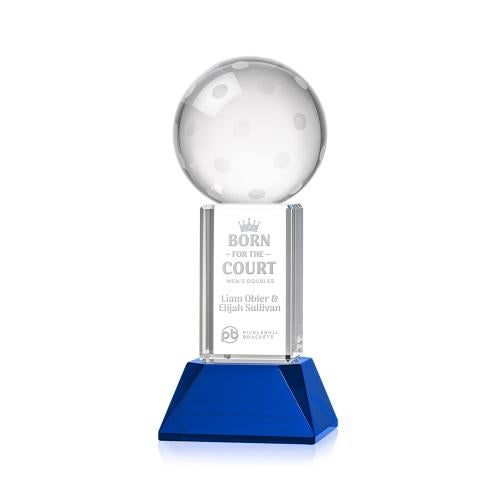 Awards and Trophies - Crystal Awards - Pickleball Blue on Stowe Base Globe Crystal Award