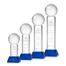 Pickleball Blue on Stowe Base Globe Crystal Award - Colored Crystal Awards