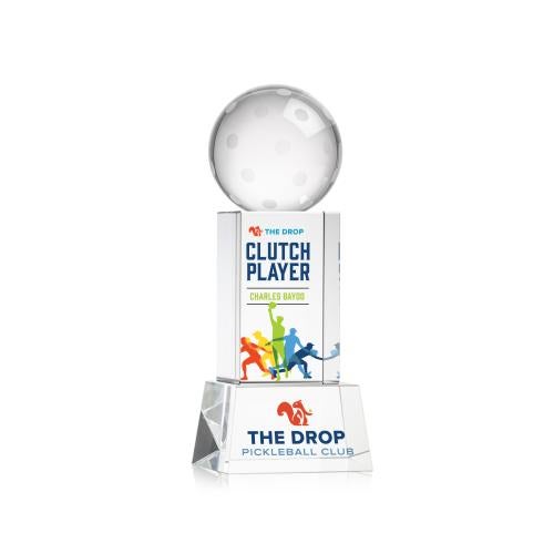 Awards and Trophies - Crystal Awards - Pickleball Full Color Clear on Belcroft Base Globe Crystal Award