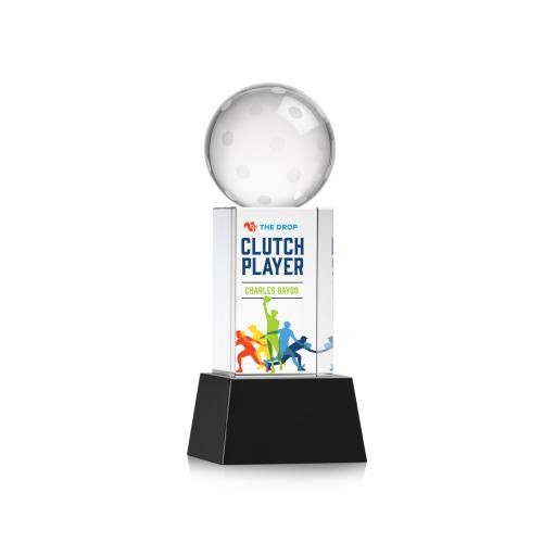 Awards and Trophies - Crystal Awards - Pickleball Full Color Black on Belcroft Base Globe Crystal Award