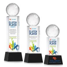Pickleball Full Color Black on Belcroft Base Globe Crystal Award - Crystal Awards