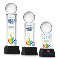 Pickleball Full Color Black on Belcroft Base Globe Crystal Award - Globe Awards