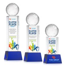 Pickleball Full Color Blue on Belcroft Base Globe Crystal Award - Crystal Awards