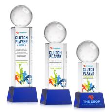 Pickleball Full Color Blue on Belcroft Base Globe Crystal Award - Globe Awards