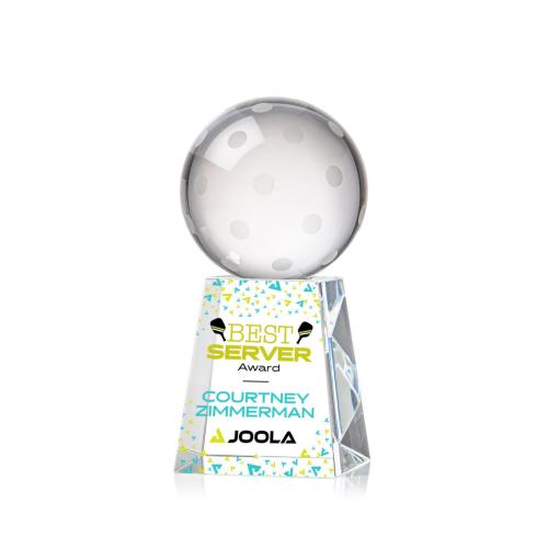Awards and Trophies - Crystal Awards - Pickleball Full Color Globe on Celestina Crystal Award