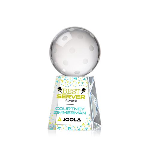 Awards and Trophies - Crystal Awards - Pickleball Full Color Globe on Celestina Crystal Award