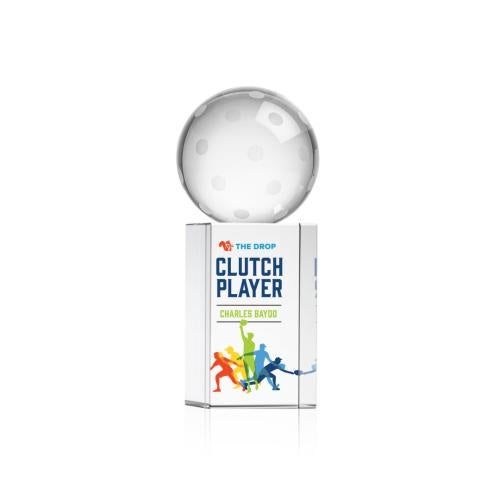 Awards and Trophies - Crystal Awards - Pickleball Full Color Globe on Dakota Base Crystal Award