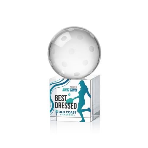 Awards and Trophies - Crystal Awards - Pickleball Full Color Globe on Granby Base Crystal Award