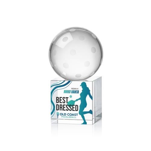 Awards and Trophies - Crystal Awards - Pickleball Full Color Globe on Granby Base Crystal Award
