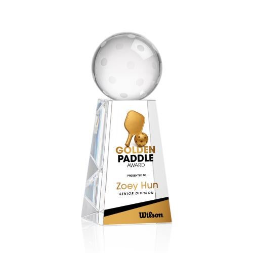 Awards and Trophies - Crystal Awards - Pickleball Full Color Globe on Novita Base Crystal Award