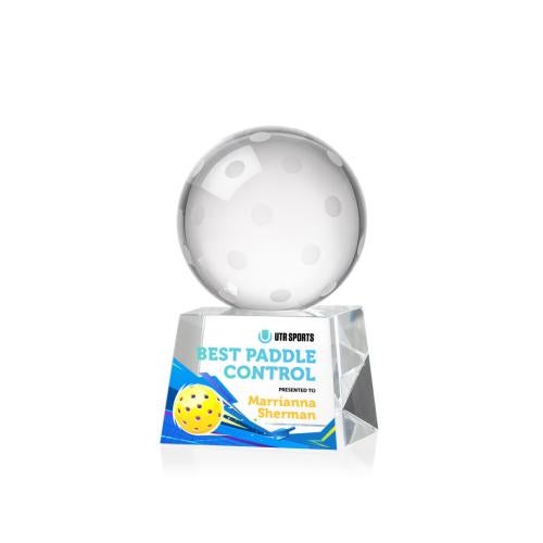 Awards and Trophies - Crystal Awards - Pickleball Full Color Globe on Robson Base Crystal Award