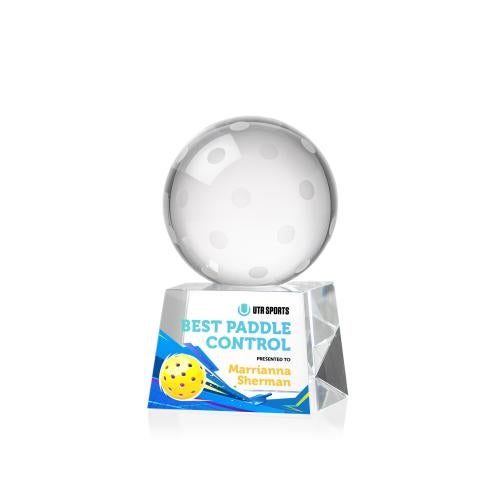 Awards and Trophies - Crystal Awards - Pickleball Full Color Globe on Robson Base Crystal Award
