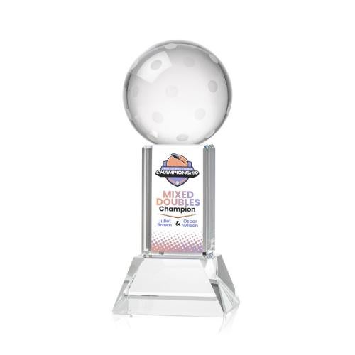 Awards and Trophies - Crystal Awards - Pickleball Full Color Clear on Stowe Base Globe Crystal Award