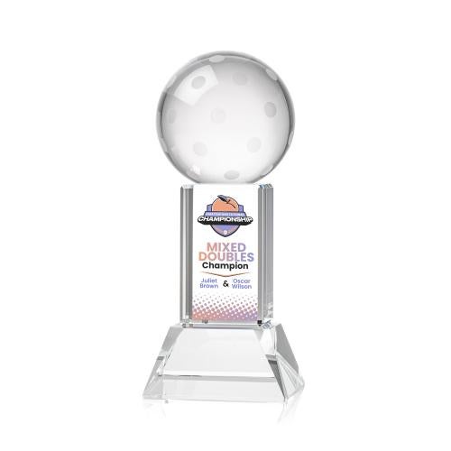Awards and Trophies - Crystal Awards - Pickleball Full Color Clear on Stowe Base Globe Crystal Award