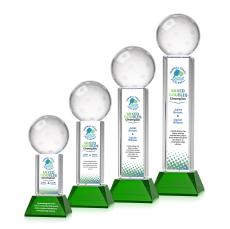 Pickleball Full Color Green on Stowe Base Globe Crystal Award - Crystal Awards