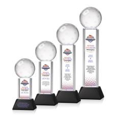 Pickleball Full Color Black on Stowe Base Globe Crystal Award - Crystal Awards
