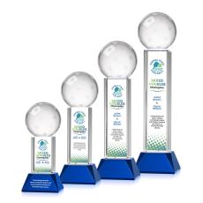 Pickleball Full Color Blue on Stowe Base Globe Crystal Award - Colored Crystal Awards