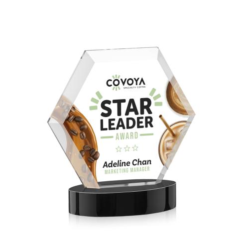 Awards and Trophies - Crystal Awards - Barnett  Full Color Black on Alberton Base Polygon Crystal Award