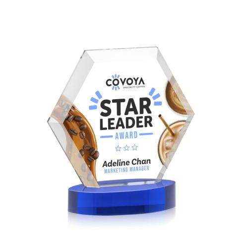 Awards and Trophies - Crystal Awards - Barnett Full Color Blue on Alberton Base Polygon Crystal Award
