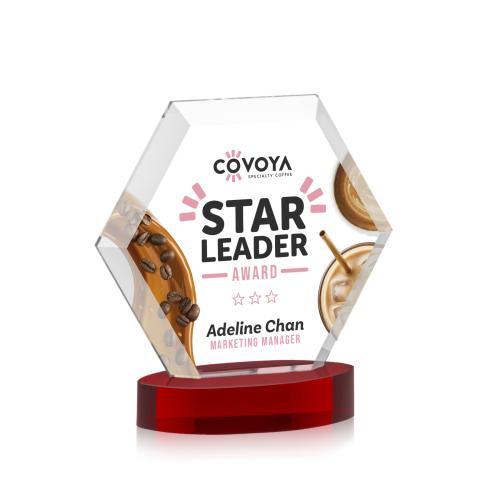 Awards and Trophies - Crystal Awards - Barnett Full Color Red on Alberton Base Polygon Crystal Award