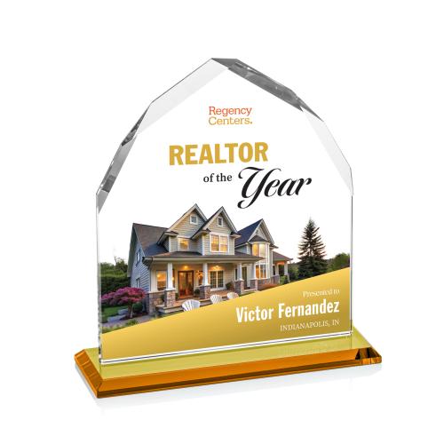 Awards and Trophies - Crystal Awards - Montibello Full Color Amber Peaks Crystal Award