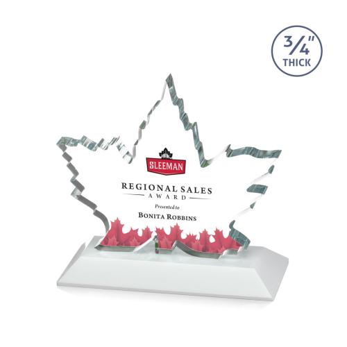 Awards and Trophies - Crystal Awards - Maple Leaf Full Color White Unique Crystal Award