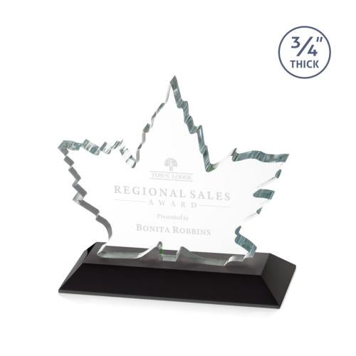Awards and Trophies - Crystal Awards - Maple Leaf Black  Unique Crystal Award