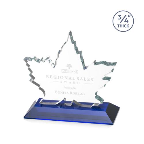 Awards and Trophies - Crystal Awards - Maple Leaf Blue  Unique Crystal Award