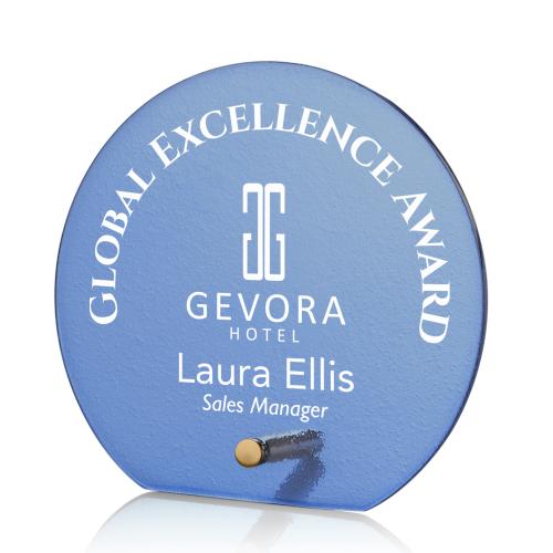 Awards and Trophies - Crystal Awards - Glass Awards - Atchison Blue Gold Circle Glass Award