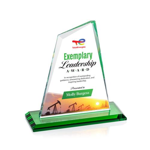 Awards and Trophies - Crystal Awards - Summit Full Color Green Peaks Crystal Award