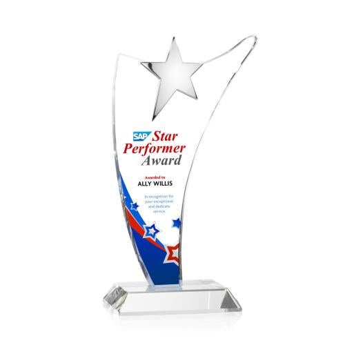 Awards and Trophies - Crystal Awards - Atkinson Chrome Star Full Color Peaks Crystal Award