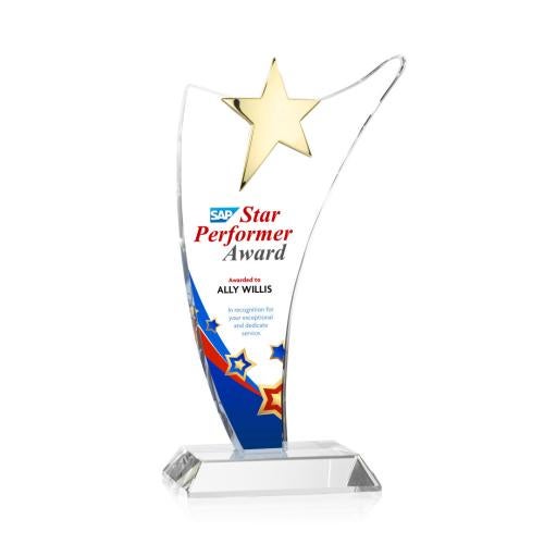 Awards and Trophies - Crystal Awards - Atkinson Gold Star Full Color Peaks Crystal Award